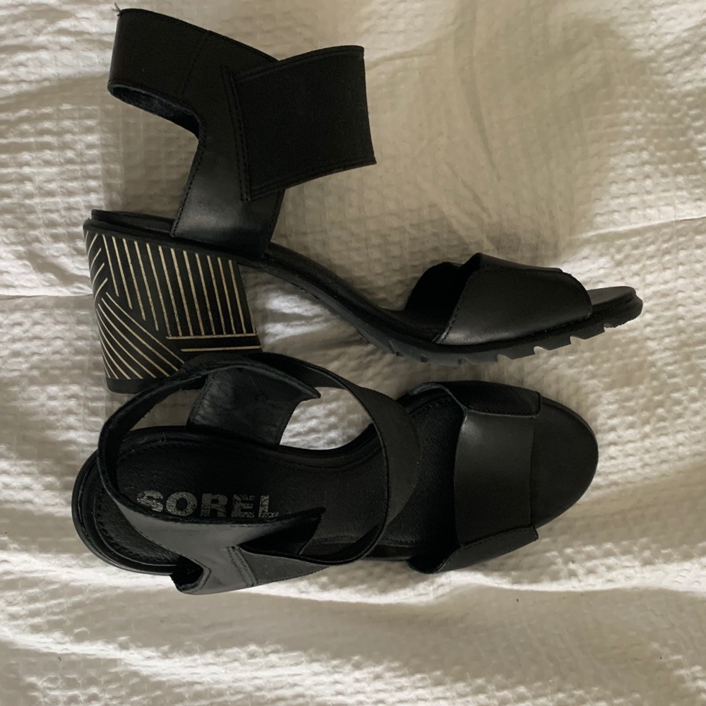 Sorel Black Block Heel Sandals